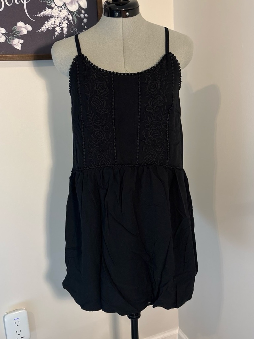 LOFT Black Embroidered Spaghetti-Strap Romper